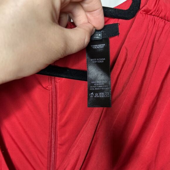 H:ours Dress Mini Red Color Draped Waist Cutout Ruched Long Sleeves Ariya Sz XL - Picture 5 of 11